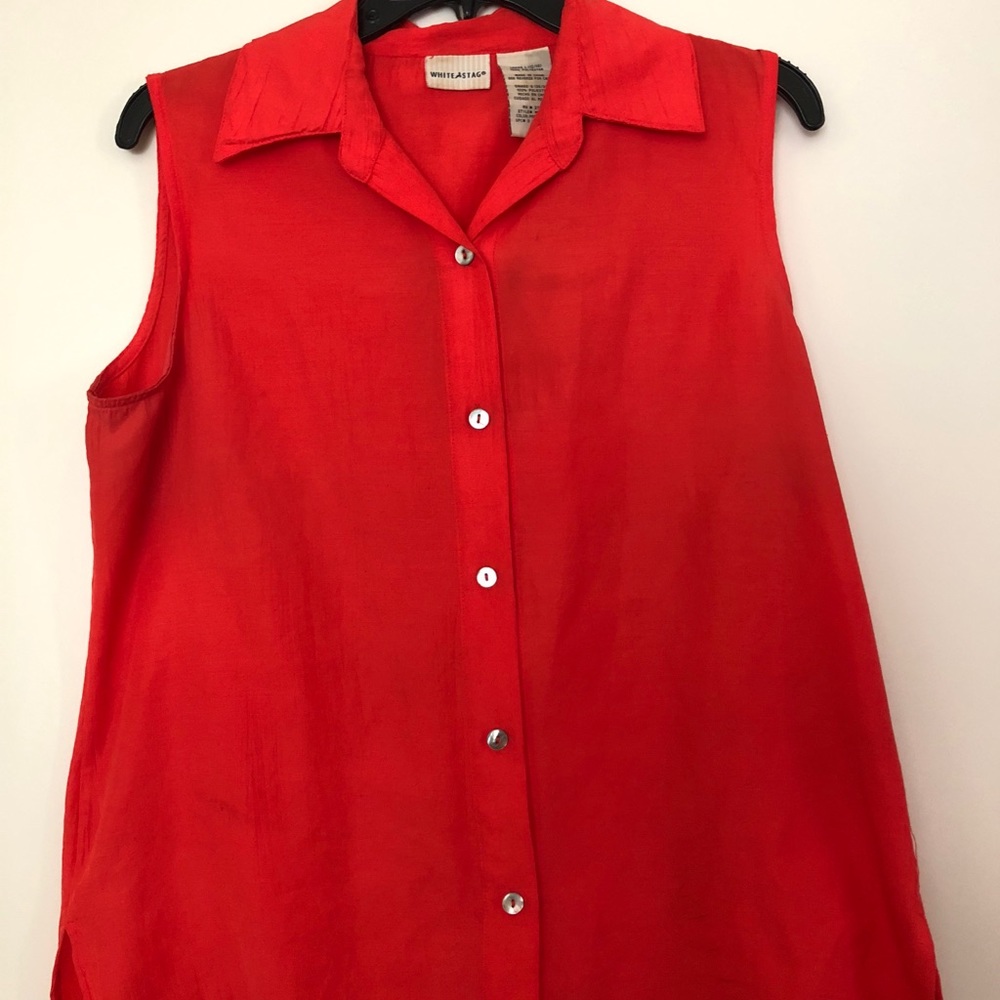 Burnt orange button-up sleeveless shirt